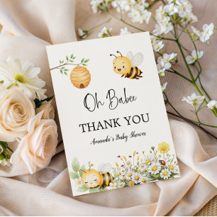 Tarjeta De Agradecimiento Dulce Floral Daisy Oh Bebé Abeja de Miel Shower de