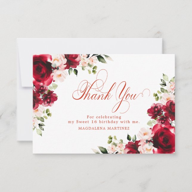 Tarjeta De Agradecimiento Dulce floral rosa rosa rojo 16 personalizado (Anverso)