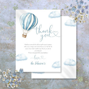 Tarjeta De Agradecimiento Dulce Globo Aerostático Azul Baby Shower