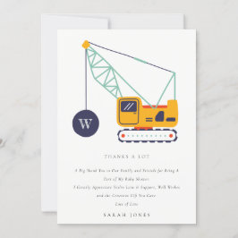 Tarjeta De Agradecimiento Dulce Grúa de Construcción Vehículo Baby Shower