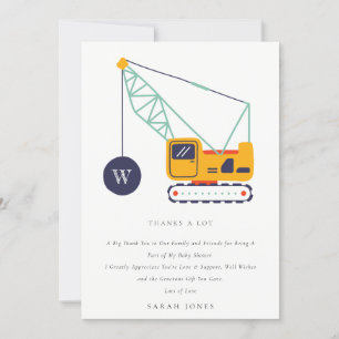 Tarjeta De Agradecimiento Dulce Grúa de Construcción Vehículo Baby Shower