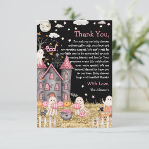 Tarjeta De Agradecimiento Dulce Halloween Niña Boo Baby Shower