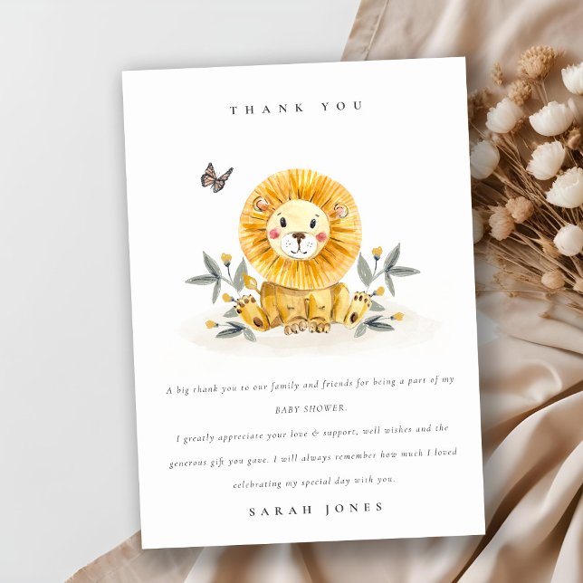 Tarjeta De Agradecimiento Dulce León Acuarela Bosque Infantil Shower de Bebé (Subido por el creador)