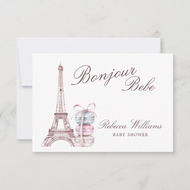 Tarjeta De Agradecimiento Dulce Macaron Bonjour Bebe Paris Ducha bebé (Anverso)