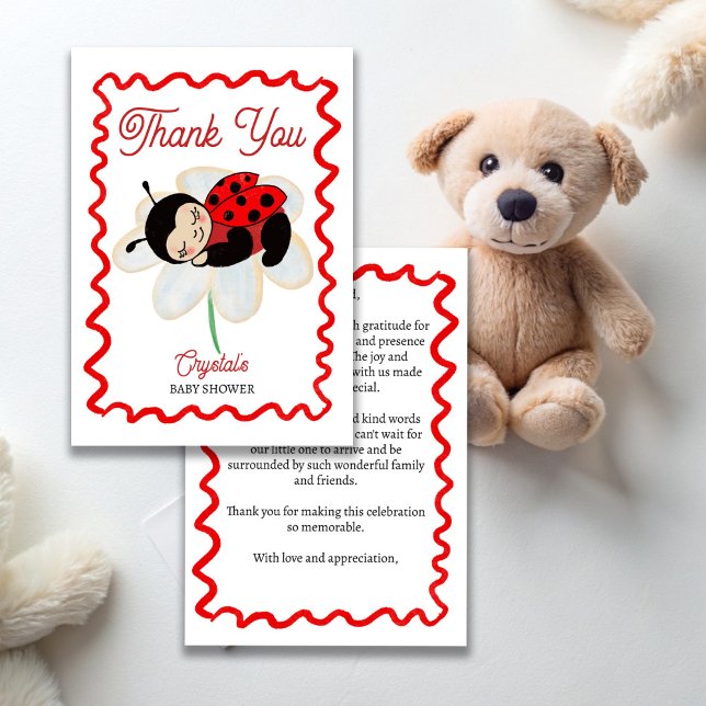 Tarjeta De Agradecimiento Dulce mariquita fiesta de bebé pequeña dama  (Ladybug baby shower cute bug on a daisy little lady thank you cards)