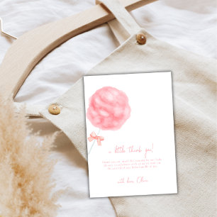 Tarjeta De Agradecimiento Dulce Minimalista rosado Bow Cotton Candy Baby Sho