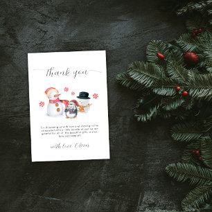 Tarjeta De Agradecimiento Dulce moderno invierno pingüino muñeco de nieve ba
