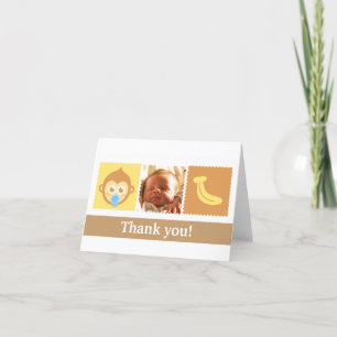 Tarjeta De Agradecimiento Dulce Mono y Banana Baby Shower