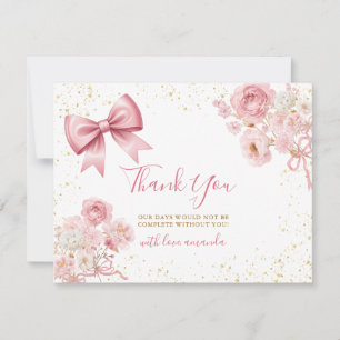 Tarjeta De Agradecimiento Dulce niña lazo rosa coquette baby shower floral