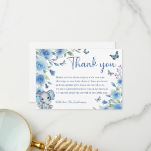 Tarjeta De Agradecimiento Dulce Niño Elefante Rosa Azul Polvoriento Baby Sho