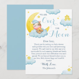 Tarjeta De Agradecimiento Dulce Niño Sobre La Luna Shower de Bebé