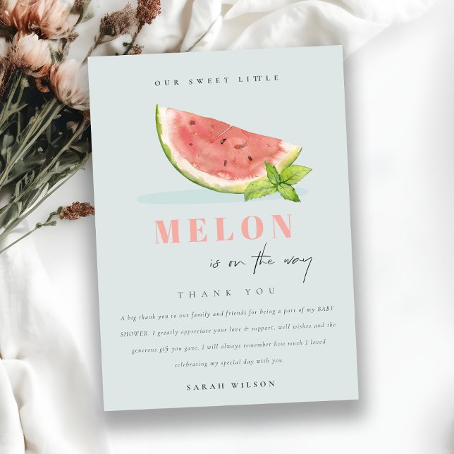Tarjeta De Agradecimiento Dulce Nuestro Pequeño Melón Acuarela Azul Fiesta d (Subido por el creador)
