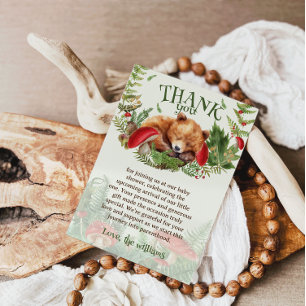 Tarjeta De Agradecimiento Dulce Oso Botánico del Bosque para Baby Shower