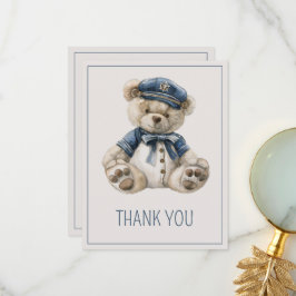Tarjeta De Agradecimiento Dulce Oso de Bebé Azul Náutico Fiesta de Cumpleaño