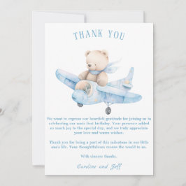Tarjeta De Agradecimiento Dulce oso de peluche en un avión
