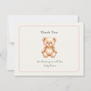 Tarjeta De Agradecimiento Dulce Oso de Peluche Vintage Baby Shower Niña