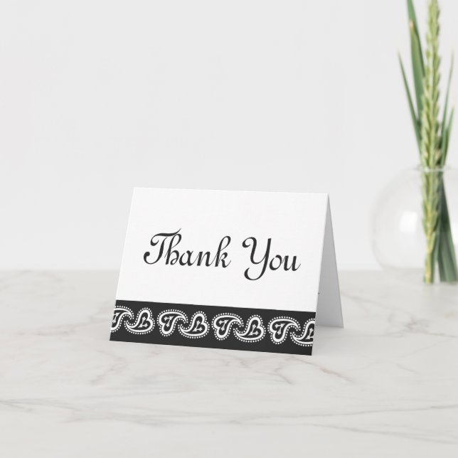 Tarjeta De Agradecimiento Dulce Paisley Hearts in Black Gracias Card (Anverso)