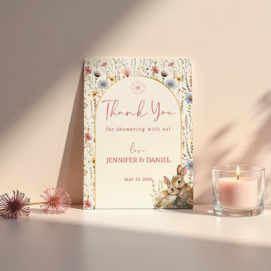 Tarjeta De Agradecimiento Dulce Pareja de Conejos Beige Flores Silvestres Ba