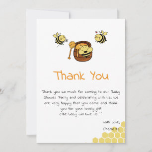 Tarjeta De Agradecimiento Dulce Pequeña Abeja Con Dulce Miel Baby Shower