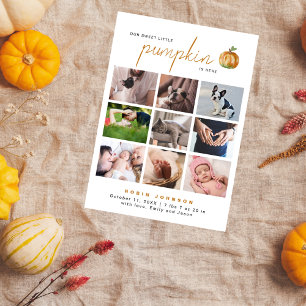 Tarjeta De Agradecimiento Dulce Pequeña Calabaza 9 Colaje de Fotos Baby Show