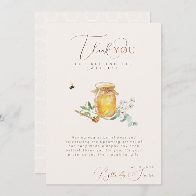 Tarjeta De Agradecimiento Dulce Pequeña Miel Fiesta de Bebé (Anverso / Reverso)
