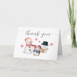 Tarjeta De Agradecimiento Dulce Pingüino de Invierno Muñeco de Nieve Baby Sh