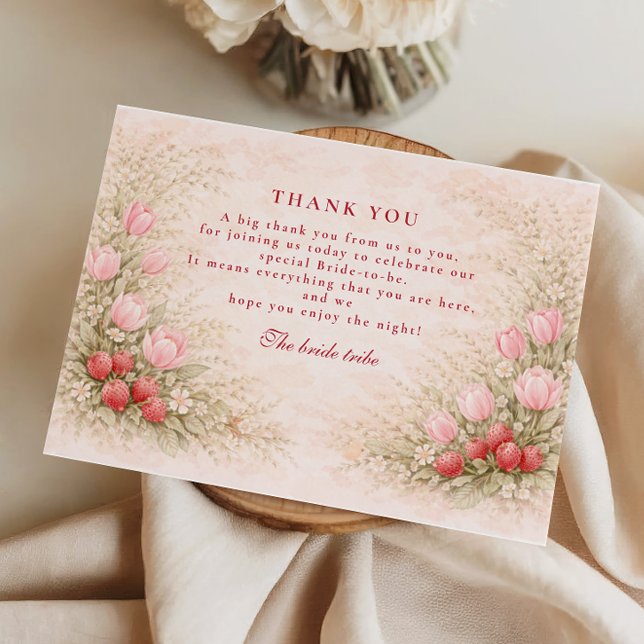 Tarjeta De Agradecimiento Dulce Romance de Fresa para Despedida de Soltera (Subido por el creador)