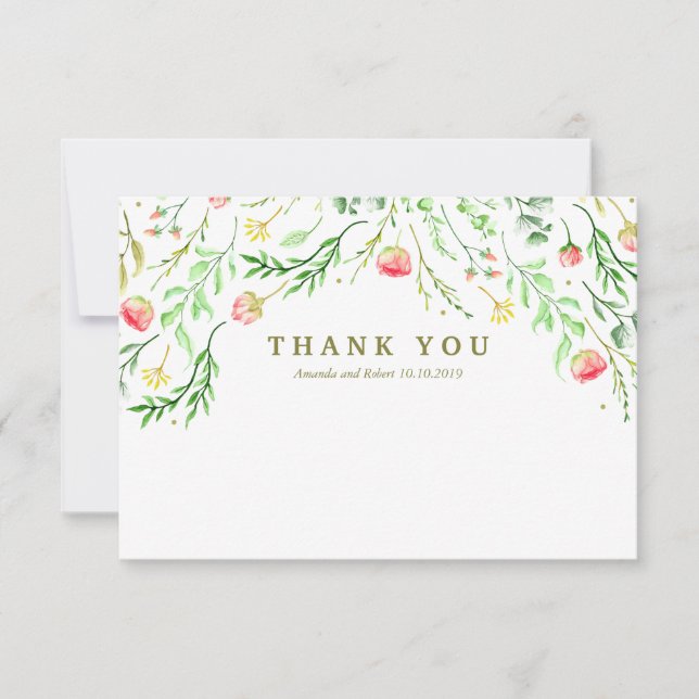 Tarjeta De Agradecimiento Dulce romántico | Boda floral Gracias (Anverso)
