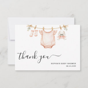 Tarjeta De Agradecimiento Dulce ropa de bebé niña moderna para baby shower