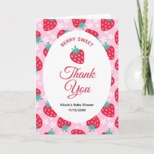 Tarjeta De Agradecimiento Dulce Rosa de Fresa Baby Shower