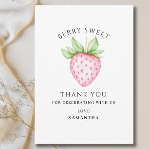 Tarjeta De Agradecimiento Dulce Rosa de Fresa Chica Fiesta de Bebé