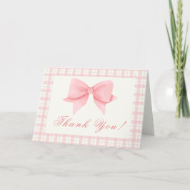 Tarjeta De Agradecimiento Dulce Rosa Gingham Plaid Bow Chica Baby Shower