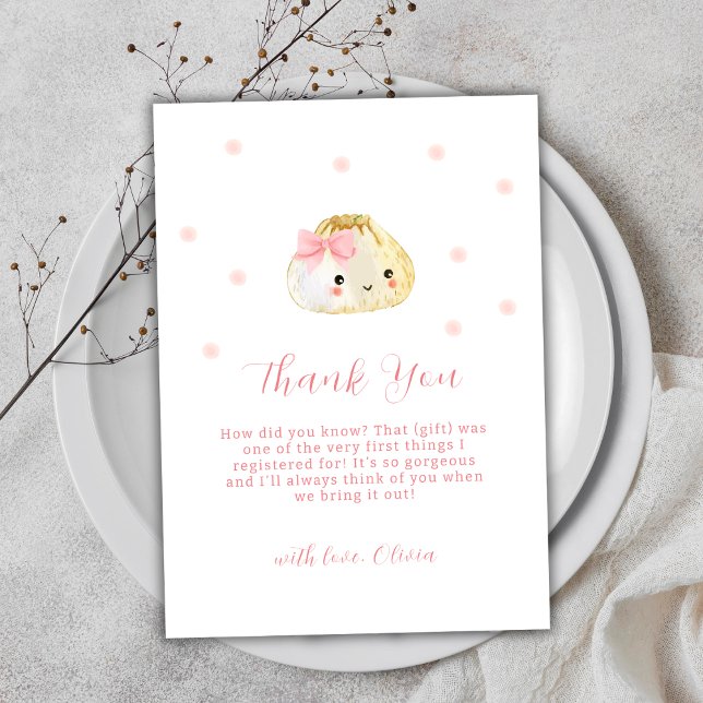 Tarjeta De Agradecimiento Dulce rosado Pequeño Chica Dumpling Baby Shower (Pink Sweet Little Dumpling Girl Baby Shower Thank You Card)