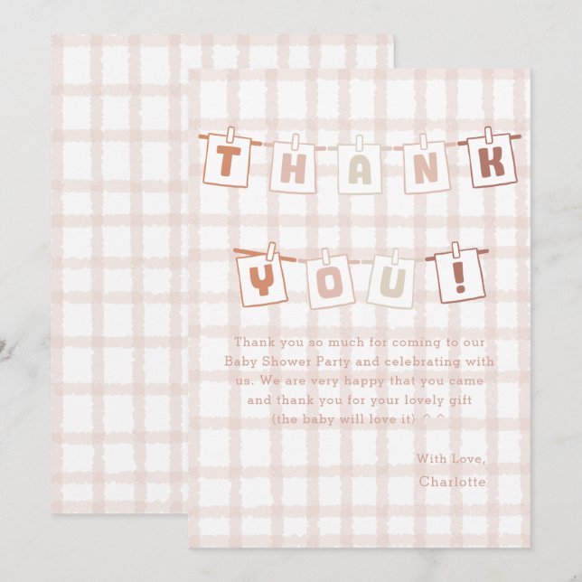 Tarjeta De Agradecimiento Dulce Shower de Bebé de Cuadros Marrones Notedry (Anverso / Reverso)