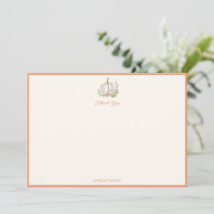 Tarjeta De Agradecimiento Dulce Shower de Bebé Floral de Calabaza Naranja Pe