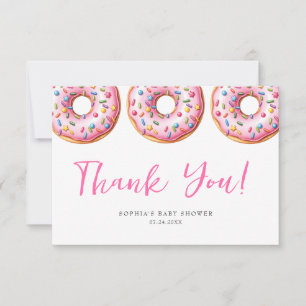 Tarjeta De Agradecimiento Dulce Sprinkle Rosado Donuts Moderno Chica Baby Sh