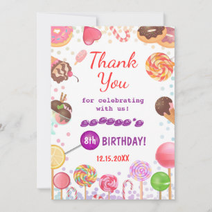 Tarjeta De Agradecimiento Dulce Tierra de Candy Cumpleaños Crema de Hielo Do