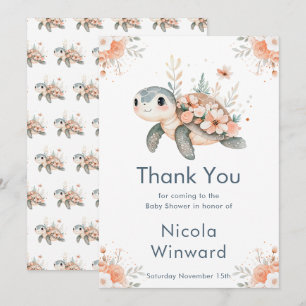 Tarjeta De Agradecimiento Dulce tortuga floral Baby Shower