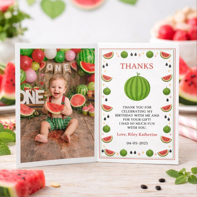 Tarjeta De Agradecimiento Dulce Uno en un Cumpleaños de Sandía (Sweet One in a Melon Watermelon 1st Birthday Party Thank You Card
)