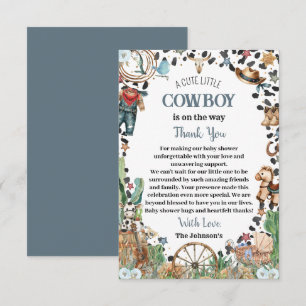 Tarjeta De Agradecimiento Dulce vaquero occidental Aquarela Baby Shower