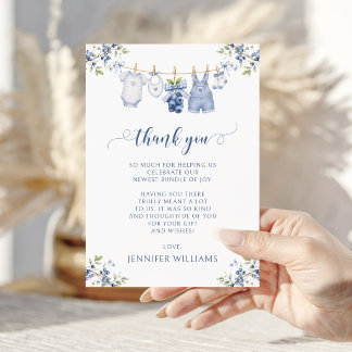 Tarjeta De Agradecimiento Dulce y Lindo Arándano Azul Bebé Niño Otoño Shower