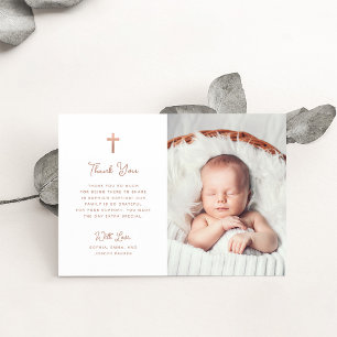 Tarjeta De Agradecimiento Dulce y simple Foto Baptism Rosa Gold
