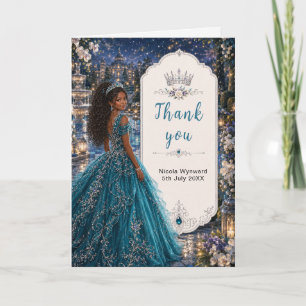 Tarjeta De Agradecimiento Dulces 16 Cumpleaños Princesa Baile Azul Turquesa