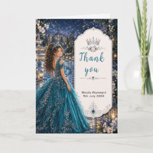 Tarjeta De Agradecimiento Dulces 16 Fiesta de Princesa Azul Turquesa