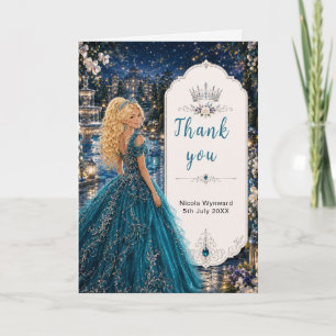 Tarjeta De Agradecimiento Dulces 16 Jardín de Princesa Azul Turquesa