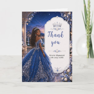 Tarjeta De Agradecimiento Dulces 16 Princesa Jardín Azul Medianoche