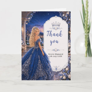 Tarjeta De Agradecimiento Dulces 16 Princesa Jardín Azul Medianoche