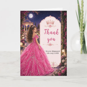 Tarjeta De Agradecimiento Dulces 16 Princesa Jardín Rosa a la Luz de la Luna