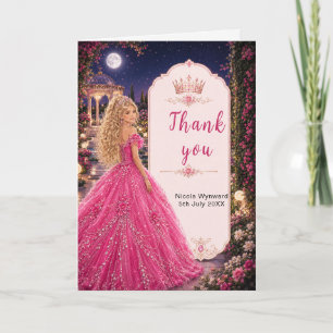 Tarjeta De Agradecimiento Dulces 16 Princesa Jardín Rosa a la Luz de la Luna