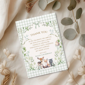 Tarjeta De Agradecimiento Dulces Animales del Bosque Celebración de Bebé sin